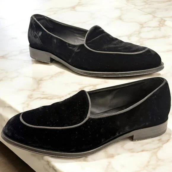 Suitsupply Black‎ Cotton Velvet Tuxedo Slip On Loafers